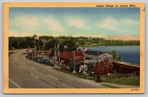 Postkarte St Ignace Michigan Indianerdorf Souvenirladen Curteich Chicago - Bild 1 von 2