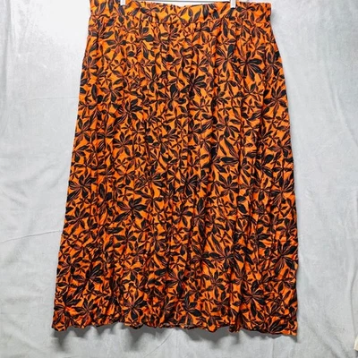 Saia maxi feminina AVA & VIV 2X laranja preta estampa floral elástica cintura rayon - Imagem 1 de 4