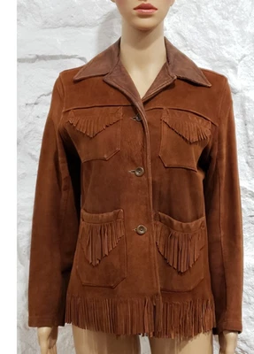 Chaqueta de Colección Años 40 Los Angeles Sportogs Piel de Ciervo Occidental Flecos Cuero Talla S Foto 1 de 4