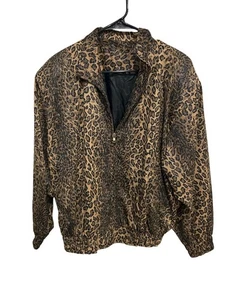 Vintage Leopardenmuster Reißverschluss vorne Bomberjacke hellbraun schwarz verziert Animal Print - Bild 1 von 10