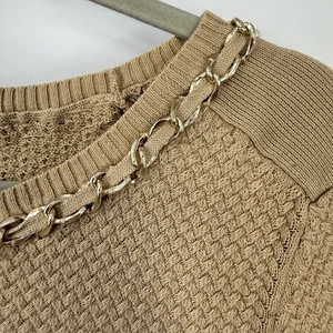 Brooks Brothers maglione manica corta donna taglia grande beige maglia bordo catena - Foto 1 di 10