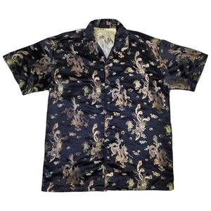 Vintage Anchor Blue Dragon Button Up Shirt Mens Size L Alt Alternative Y2K Goth - Picture 1 of 6
