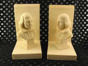 1987 Sgn'd A. Giannelli Made in Italy Shakespeare Bust Alabaster Resin Bookends - Afbeelding 1 van 14