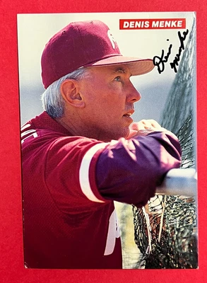DENIS MENKE~ Auto/Signed 4x6 Medford Postcard ~ #14 Phillies 1991 ~ No COA - Image 1 of 4