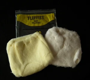 VINTAGE 'FLUFFIES' KNITTED BABY PILCHERS - QTY 2 - 1 X WHITE, 1 X LEMON (LARGE) - Picture 1 of 4