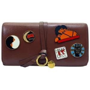 Chloe Cartera Larga Alfabeto Cartera Doble Plegable Logo Cuero Marrón Oscuro ... - Imagen 1 de 10