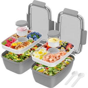 2Confezioni Contenitore Pranzo Insalata, 68oz Insalatiere con 4 Scomparti Vassoio,Perdite P... - Foto 1 di 7