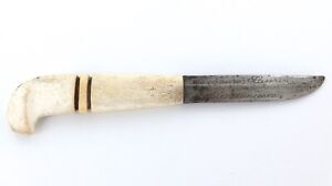 Rare Vintage Johannes Lauri Signed Sami Hunting Knife with Reindeer Bone Handle.