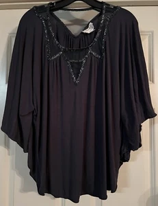 Willow And Clay Bohemian Night Out Beaded Mesh Neck Size S Bat Wing Blouse - Picture 1 of 10