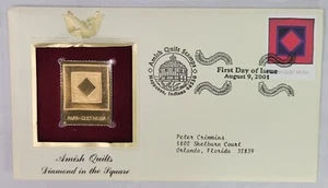 1st Day Issue 22kt Gold Stamp & Envelope - Amish Quilts - Picture 1 of 3