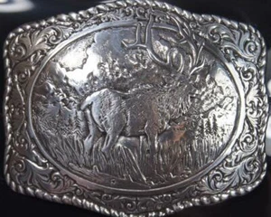 Crumrine ELK Western Belt Buckle Silver Tone 38042 - Picture 1 of 3