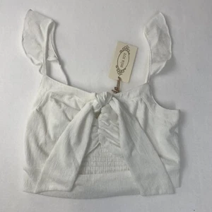 Joyfolie Mia Joy Wrenna Crop Top Womens M White Sexy Tie Front Festival Boho NEW - Picture 1 of 14