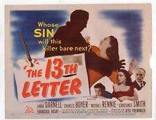THE 13TH LETTER 1951, Linda Darnell, Charles Boyer, Michael Rennie - Title Card