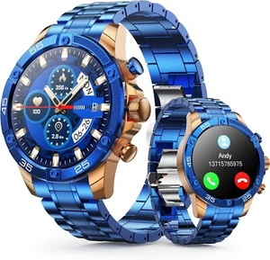 Smartwatch Blue 1.53 In Luxury Business Sports & Fitness Tracker Android IOS - Picture 1 of 8