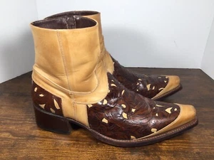 Sendra Boots Leather Brown & Tan Men's Size 10 Snakes & Flowers Ornate Rare - Picture 1 of 9