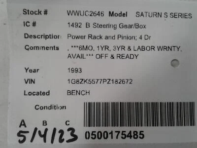 Used Rack and Pinion Assembly fits: 1993  Saturn s series Power Rack and P Foto 1 de 4