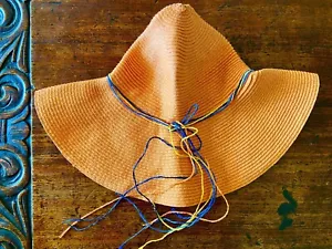 Island Beach Straw Orange Hat Wide Brim Floppy Packable One Size NWOT - Picture 1 of 4