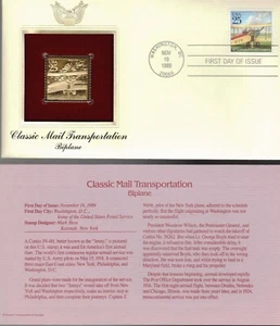 Classic Mail Transportation--Biplane--1st day issue-Golden Replica - Picture 1 of 1