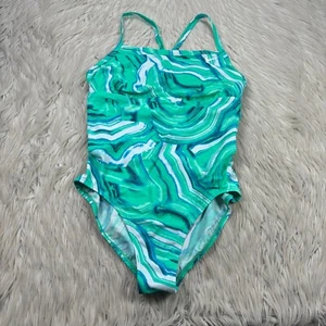 Traje de baño para mujer Nike L Crystal Wave espalda deportiva de una pieza verde azul - Imagen 1 de 6