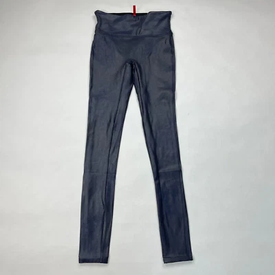 Leggings femininas Spanx 2437 couro sintético XS EUC elástica cintura alta emagrecimento azul marinho - Imagem 1 de 4