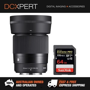SIGMA 30MM F/1.4 DC DN CONTEMPORARY LENS FOR FUJI X-MOUNT (4302975) + SD CARD - Picture 1 of 8
