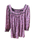 Anna Sui 100% Floral Silk 3/4 Sleeve Blouse Size S Purple, Pink, Black Top S
