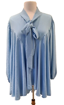 Italian Bow tie Blouse oversized long sleeve button up dip hem One Size UK 12-18 - Image 1 of 4