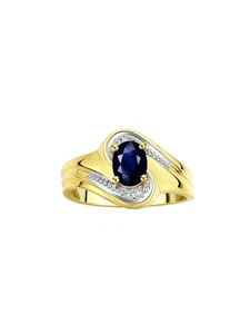 ANELLO RYLOS ORO GIALLO 14K ZAFFIRO E DIAMANTI CLASSICO VORTICE GEMMA MISURA 5-10 - Foto 1 di 6