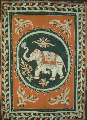 Colcha de algodón tapiz elefante Lucky Batik 108" x 88" marrón reina completa Foto 1 de 2