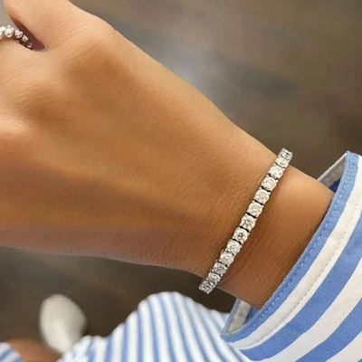 6.5Ct Round Lab-Created Brilliant Diamond 7" Tennis Bracelet 14K White Gold Over - Image 1 of 4