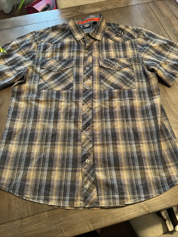 HARLEY DAVIDSON Men's Genuine Woven Plaid Short Sleeve Shirt - Jamaica - Size XL - Image 1 of 4