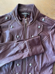 NWOT Bebe 100% Leather XS Jacket Chianti/Burgundy Zip Pockets Steampunk Military - Picture 1 of 21