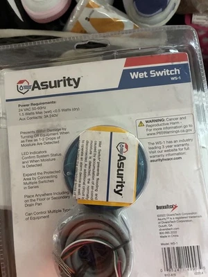 Asurity Wet Switch Flood Water Detector Alarm WS-1 New Sealed Diversitech Corp