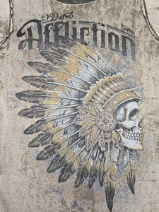 VINTAGE Affliction Reversible Thermal Shirt Medium Tan Gray Chief Skull Y2K - Picture 1 of 17