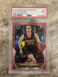 Bowman 2022 cromo universidad refractor rosa #50 Caitlin Clark PSA 9 IOWA/FIEBRE - Imagen 1 de 2