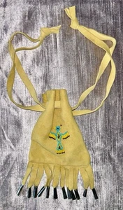Native American Hand Beaded Drawstring Lamb Leather Medicine Bag Pouch Handmade - Picture 1 of 9