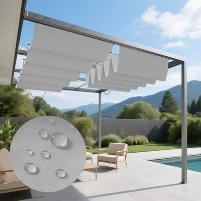 Gray Waterproof Retractable Pergola Replacement Shade Cover Wave Sail For Yard - Image 1 of 4