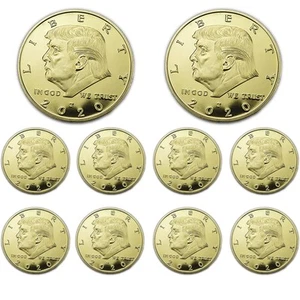 Paquete de 10 monedas Donald Trump 2020 chapadas en oro con soportes, sello President Eagle... - Imagen 1 de 5