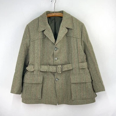Bespoke Derby Norfolk Jacket Mens 46 Green Tweed Wool Hunting Shooting Full Belt - Image 1 of 4