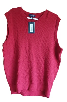 ROUNDTREE &YORKE Rojo Htr Cuello en V Sin Mangas Suéter Chaleco Tejido con Cable, L Foto 1 de 3