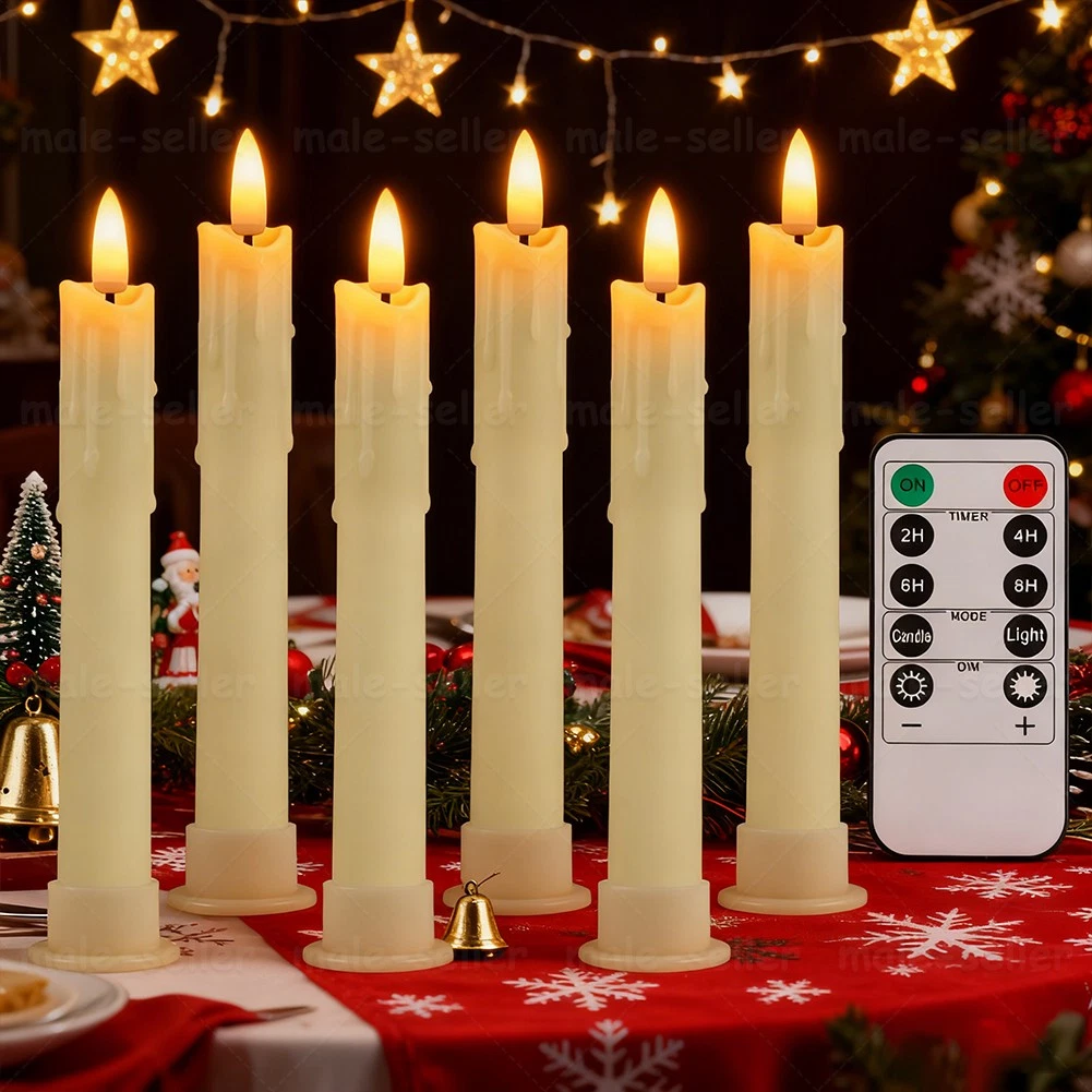 12 LED Stabkerzen Mit Fernbedienung & Timer - Flackernde Flamme, Batteriebetrieben