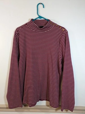 J Crew свитер женщин 2 X бордовый в полоску насмешливый золотой шеи кнопки мягкий - Изображение 1 из 4