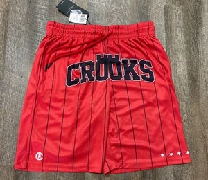 Crooks & Castles MED Pinstripe Mesh Basketball Shorts Red Black White Men's NWT - Picture 1 of 7