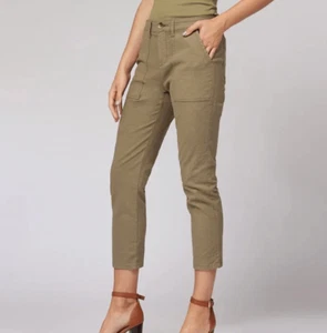 Lila Ryan Stretch Linen Pants Women's 10 Green Martina Straight Capri Ankle Boho - Picture 1 of 15