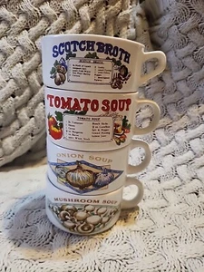 VINTAGE 1980s Recipe Soup Mugs Set of 4 Ceramic Retro Kitchen Cottagecore Decor - Picture 1 of 8