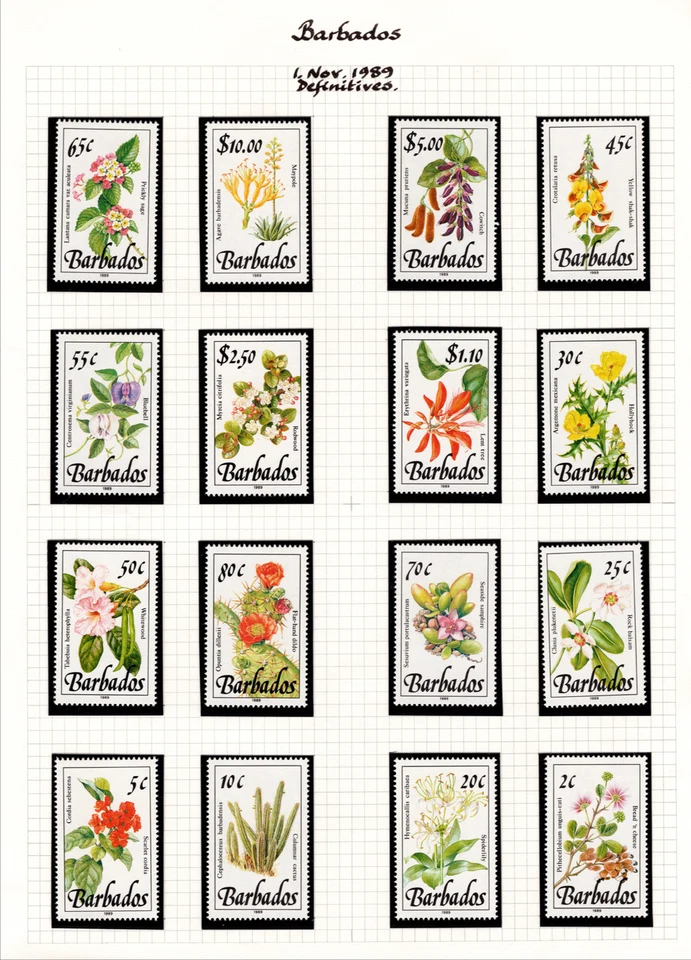 Barbados 1989 QE2 Wild Plants SG 921/36 gato 31,30 £ sin montar o nunca montada Foto 1 de 1