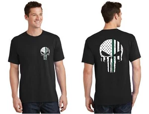 Tattered American Skull Thin Green Line Military Federal Agent Short Shirt - Picture 1 of 1