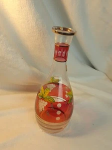 Vintage Karaffe Glas geätzte Trauben Goldrand Rubin Flash grün 9 1/2" böhmisch hm - Bild 1 von 4