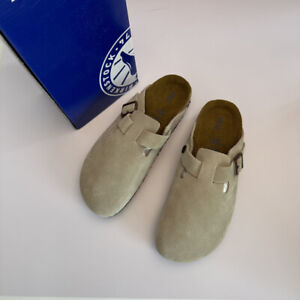 Birkenstock Boston Taupe Suede Leather Soft Footbed Women's Narrow New w/ Box