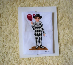Payaso vintage 1984 bordado arlequín Pierrot con bola 12" x 14" - Imagen 1 de 3